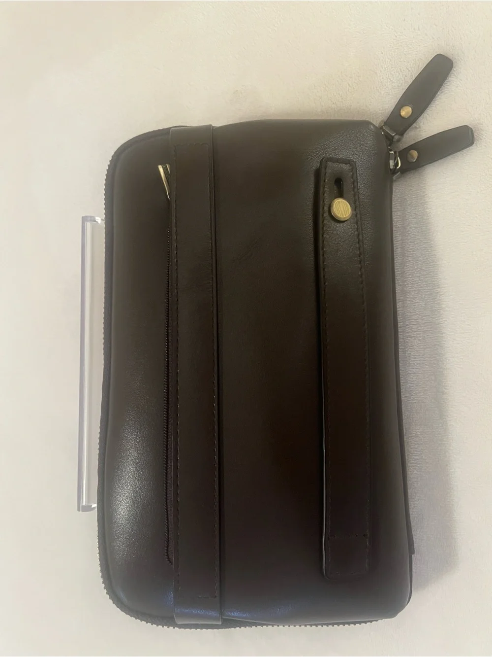 💚Teemzone Mahogany Brown Leather Men’s clutch Travel Bag with Spartan Medallion💚
